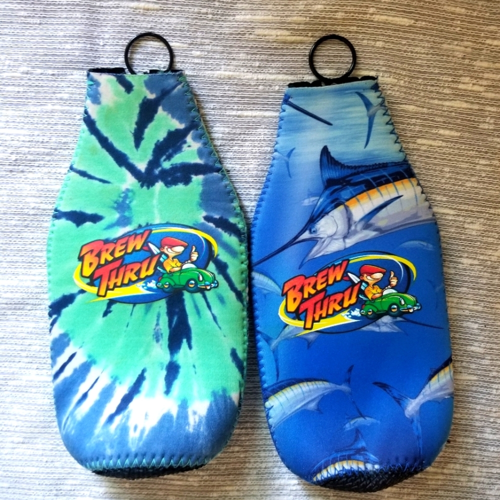 2 Brew Thru Bottle Koozies With Bottle Opener